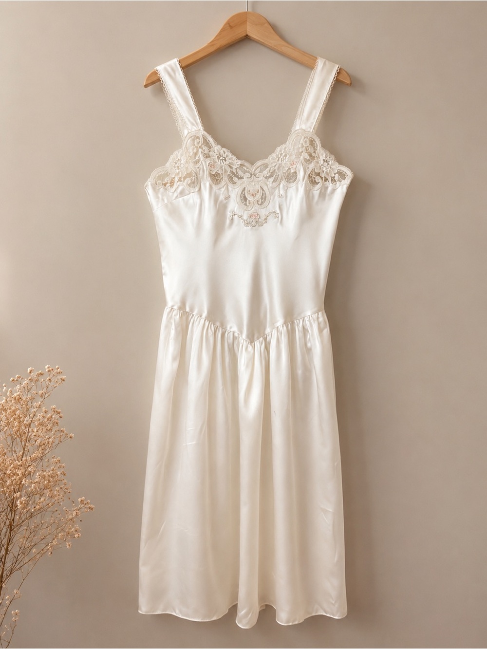 Vintage St Michael Ivory Lace Slip Dress Nightgown Cottagecore Bridal 18
